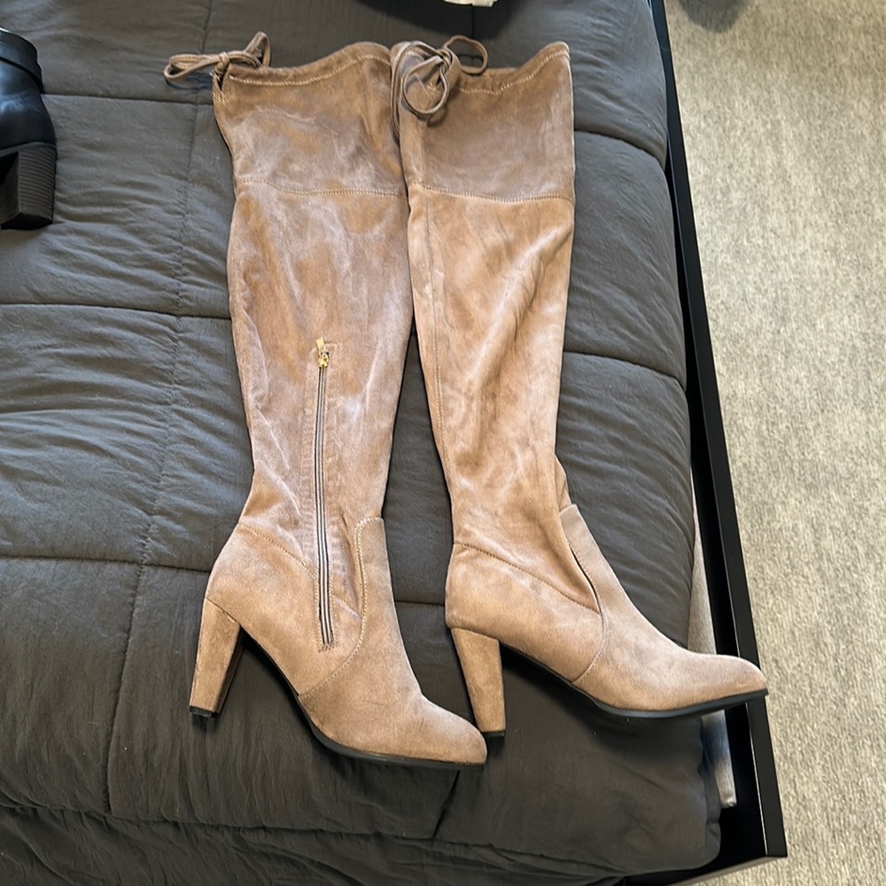 Thigh High Wide Calf Suede Boots
